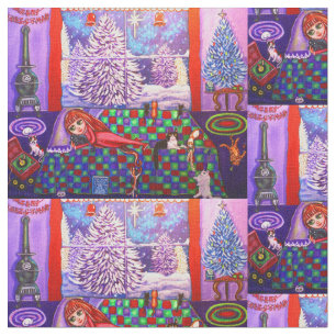 Tecido Cena da neve da criança do Natal & da edredão do