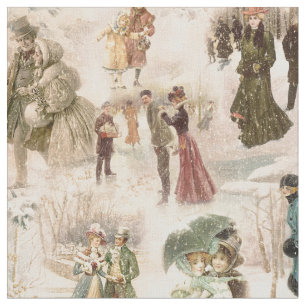 Tecido Cenas de Neve de inverno Vintage