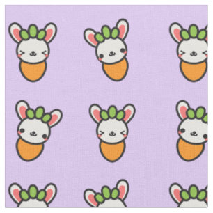 Tecido Cenoura do coelho de Kawaii com fundo roxo