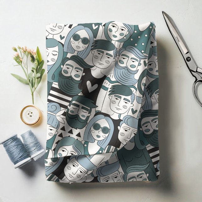 Tecido Centro Crowd Faces Blue ID494 (Criador carregado)