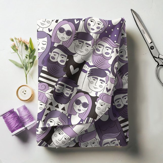 Tecido Centro Crowd Faces Purple ID494 (Criador carregado)