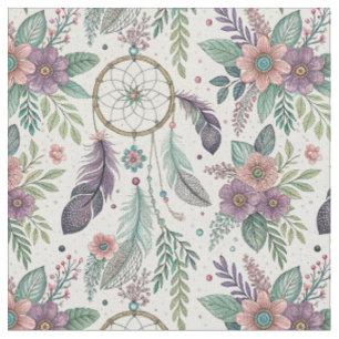 Tecido Cercador de Sonhos Boho Padrão Floral de Penas Mág