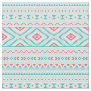 Tecido Cerceta e teste padrão tribal asteca cor-de-rosa