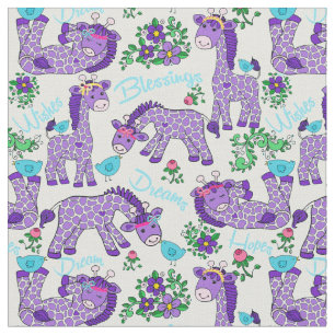 Tecido Cerceta lunática do roxo dos pássaros dos girafa