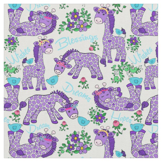 Tecido Cerceta lunática do roxo dos pássaros dos girafas (Detalhe)