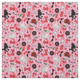 Tecido Cerejas e Rosas Rockabilly 50 Poodle