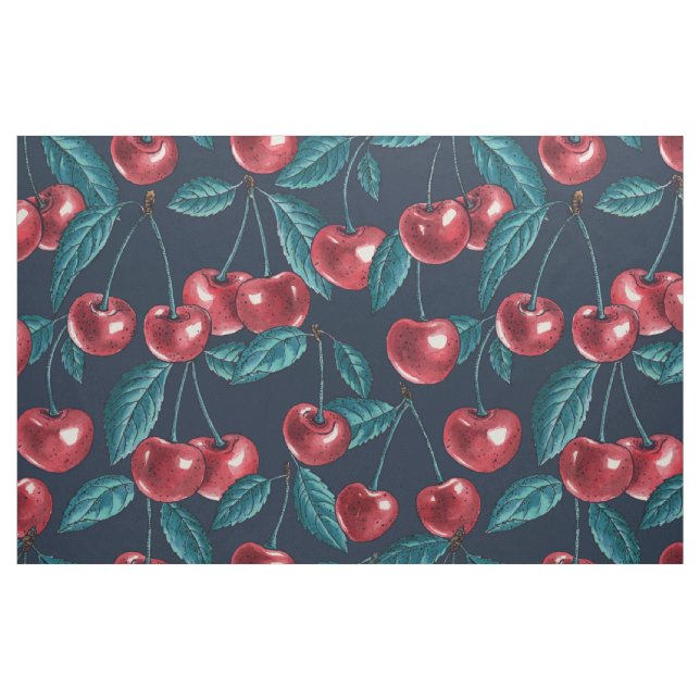 Tecido Cerejas vermelhas em azul escuro (Fat Quarter)