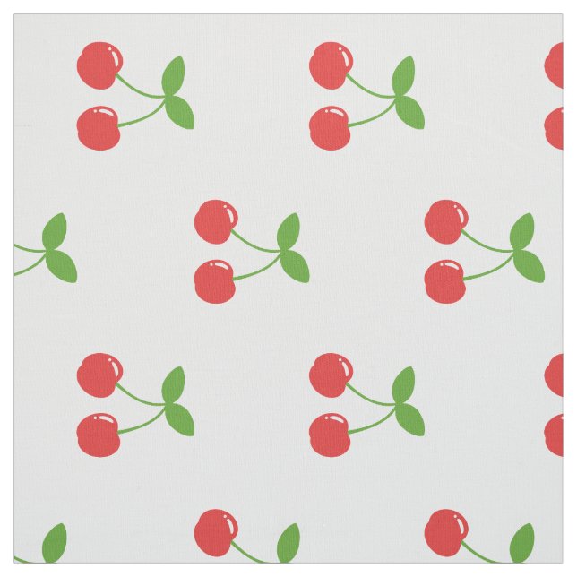 Tecido Cerejas Vermelhos e Verdes em Branco (Modelo)