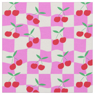 Tecido Cerejas Xadrez em Tabuleiros Xadrez Cor-de-Rosa Di