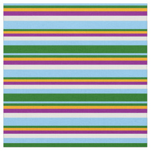 Tecido Céu Azul, Verde, Laranja, Roxo E Creme De Casa