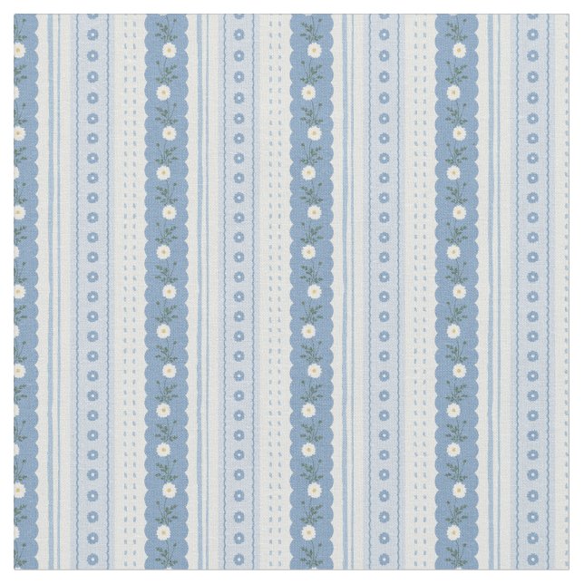 Tecido Chambray Blue Scallop Vine Floral Stripe (Detalhe)