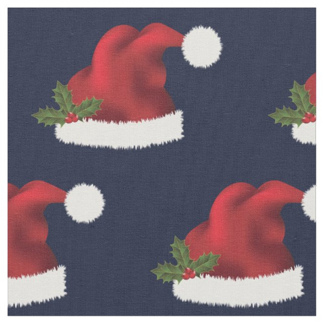 Tecido Chapéu Vermelho de Papai Noel com Azevinho de Nata (Detalhe)
