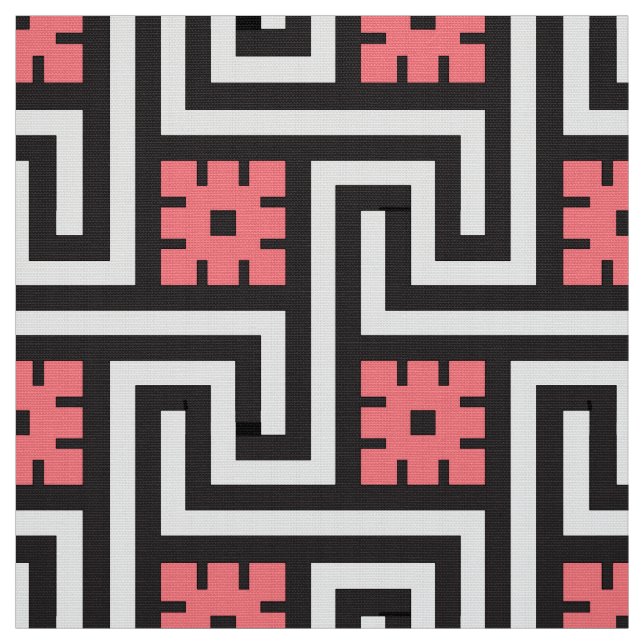 Tecido Chave de Deco, preto, branco e rosa gregos do (Modelo)