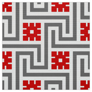 Tecido Chave de Deco, vermelho, branco gregos e