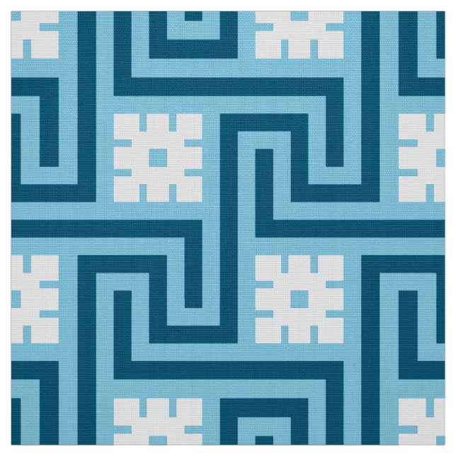 Tecido Chave Grega Deco, Azul Céu e Marinho (Modelo)