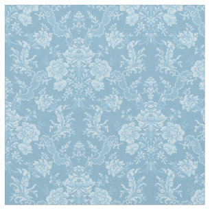 Tecido Chic Floral Romântico Damasco-Pastel Azul