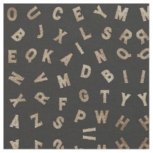 Tecido Chic Modern Dourada Alphabet Letters Typografia Pr