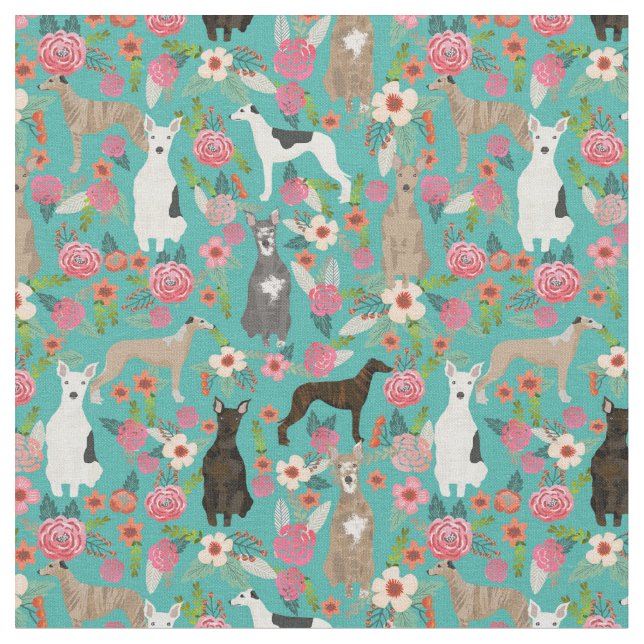 Tecido chicotes-cães-do-mar-turquesa floral (Detalhe)
