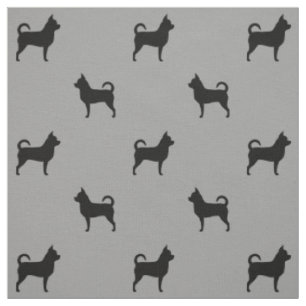 Tecido Chihuahua Dog Raça Silhouettes Cinza e Negro