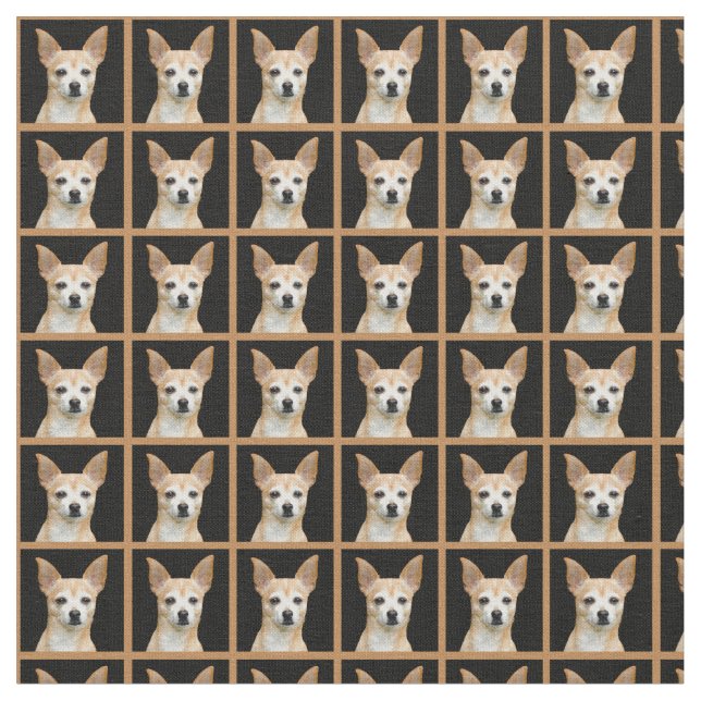 Tecido Chihuahua pintada bege no fundo preto (Detalhe)