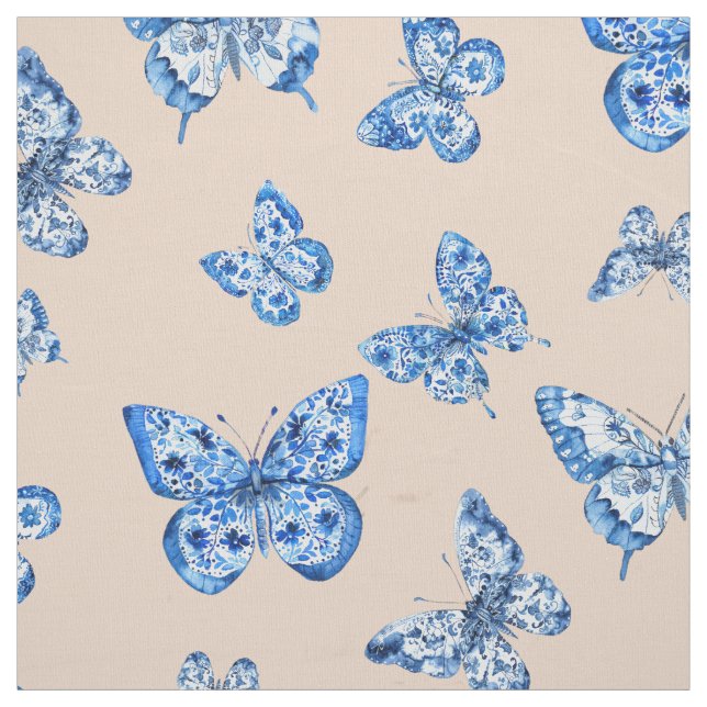 Tecido Chinoiserie Blue Butterfly Blush Fundo (Modelo)
