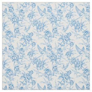 Tecido Chinoiserie Rosa Floral Azul Vintage Pássaro