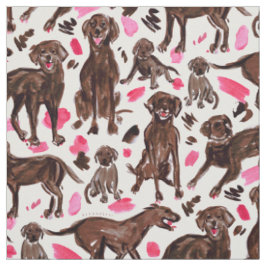 Tecido CHOCOLATE LAB Aquarela Labrador Cachorro de Retrie