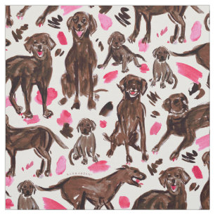 Tecido CHOCOLATE LAB Aquarela Labrador Cachorro de Retrie