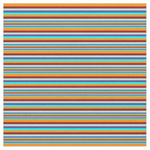 Tecido Ciano, Azul, Turquesa, Vermelho Escuro, Linhas Lar