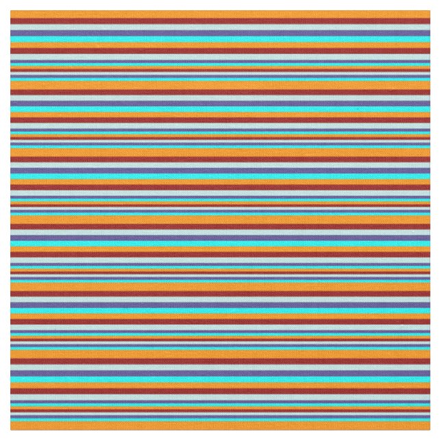 Tecido Ciano, Azul, Turquesa, Vermelho Escuro, Linhas Lar (Detalhe)