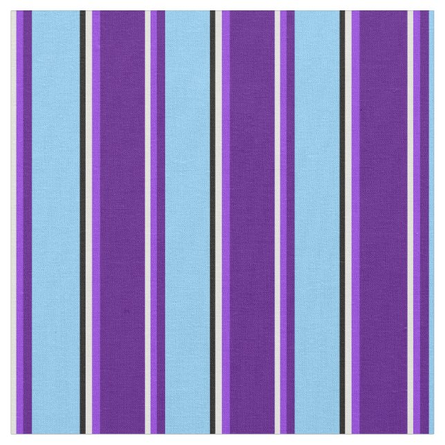 Tecido Ciano claro, roxo, índio, azul claro e preto (Detalhe)