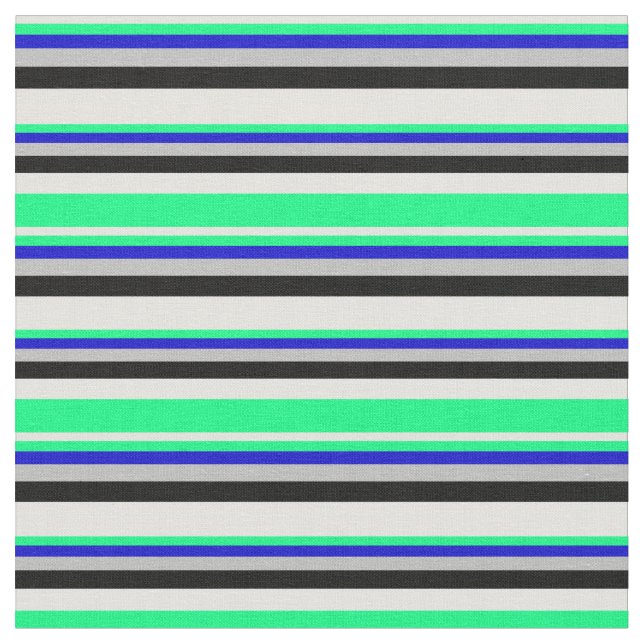 Tecido Ciano Claro, Verde, Azul, Cinzas e Preto Colorido (Detalhe)