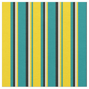 Tecido Ciano escuro, amarelo, bege e padrão preto