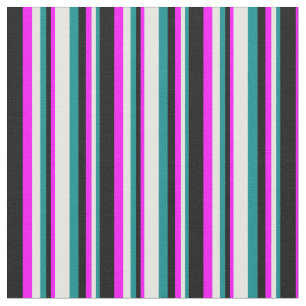 Tecido Ciano Escuro, Branco, Fuchsia e Padrão Striped Pre