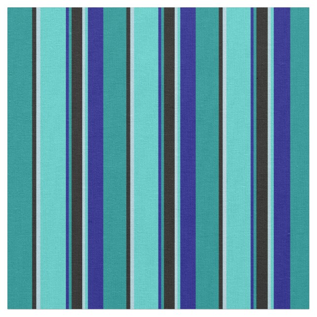 Tecido Ciano, Preto, Azul Claro, Turquesa e Linhas Azuis (Detalhe)