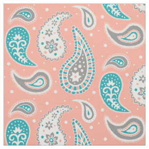 Tecido Cinza coral da cerceta do teste padrão de Paisley