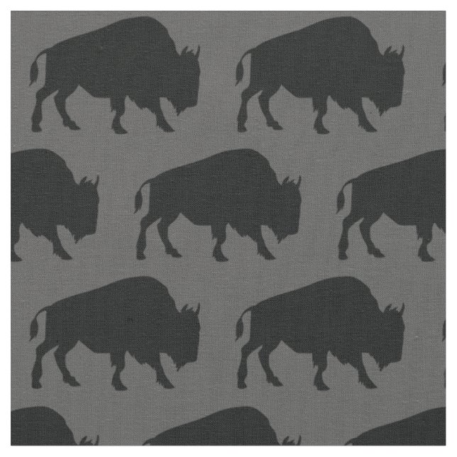 Tecido Cinza de Buffalo Bison Silhouettes (Detalhe)