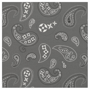 Tecido Cinza de carvão Paisley Western Bandana Impressã