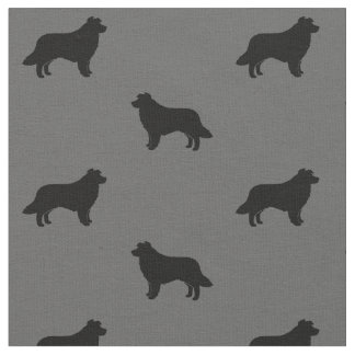 Tecido Cinza de Collie Silhouettes de Fronteira e Padrão 