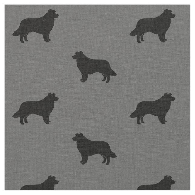 Tecido Cinza de Collie Silhouettes de Fronteira e Padrão  (Detalhe)