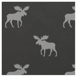 Tecido Cinza de Silhouettes Moose e Padrão Preto