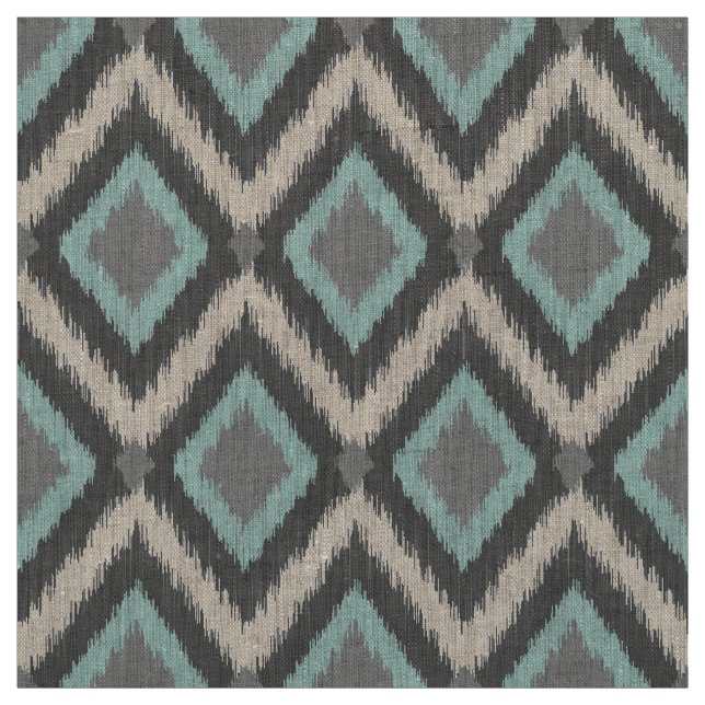Tecido Cinza e Aqua Tribal Ikat Chevron (Modelo)