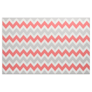 Tecido Cinza e Coral Moderno Chevron Grande Escala