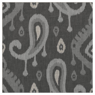 Tecido Cinza Ikat Paisley Large Scale