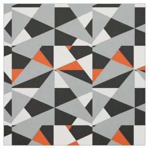 Tecido Cinza Laranja Geométrica Branca Preta