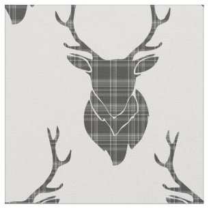 Tecido Cinza Tartan Stag Head Antler Rustic Pattern (edit