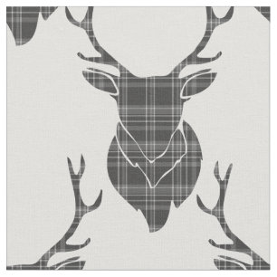 Tecido Cinza Tartan Stag Head Antler Rustic Pattern (edit