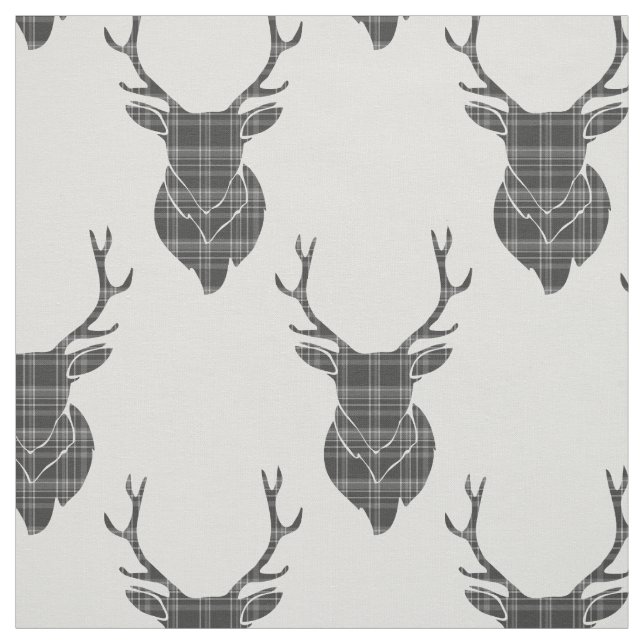 Tecido Cinza Tartan Stag Head Antler Rustic Patterno (Modelo)