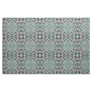 Tecido Cinza Verde Roxo Retro Chic Nouveau Padrão Mosaico