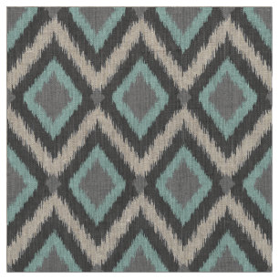 Tecido Cinzas e Aqua Ikat tribal Chevron